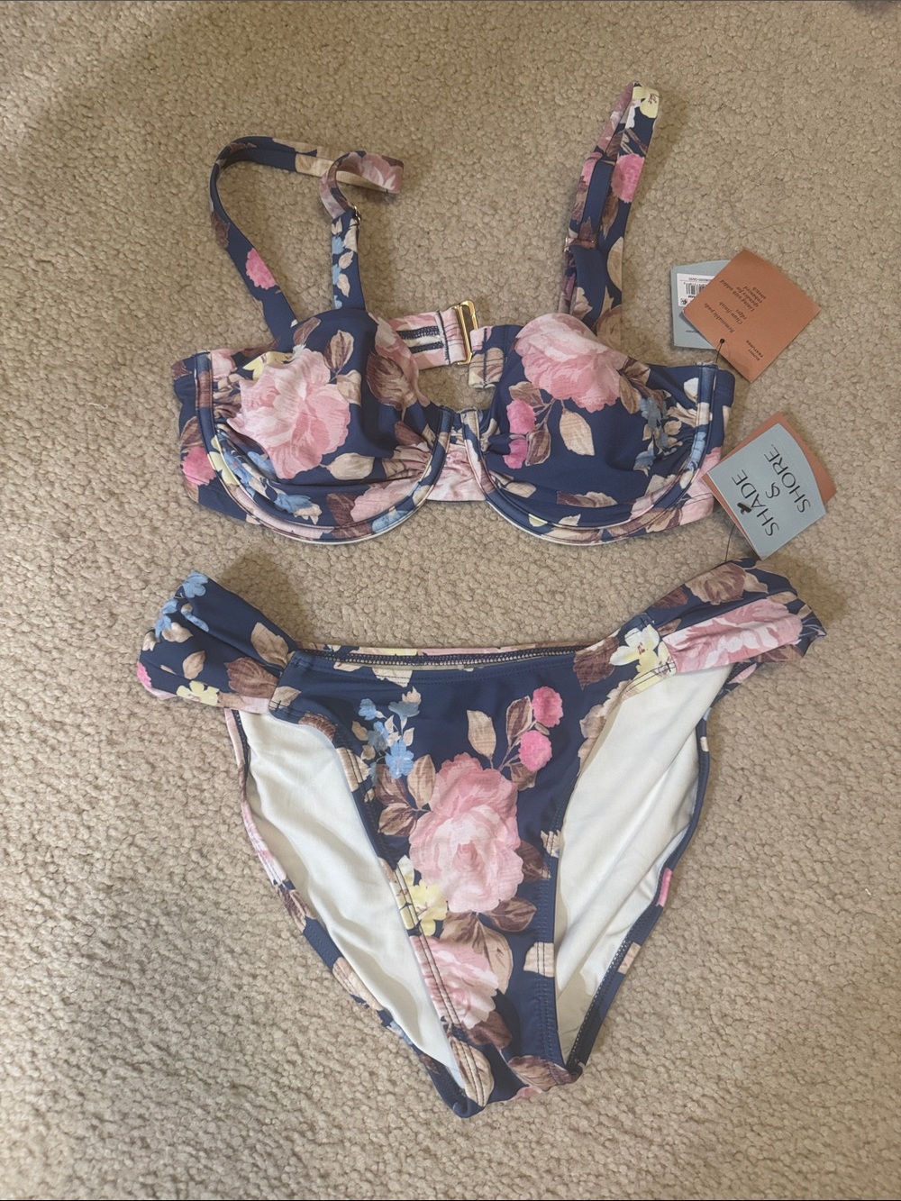 Shade & Shore Navy Floral Underwire Bikini Set - Pink & Yellow Flowers